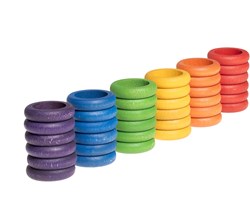 Grapat anneaux en bois couleurs arc-en-ciel - 36 pièces jouet éducatif