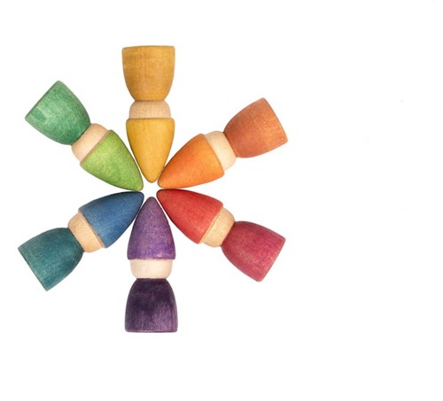 Grapat houten speelgoed Nins Regenboog Tomtens 6 stuks