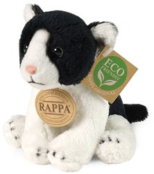 Rappa pluche kat knuffel zwart-wit 14 cm eco-vriendelijk speelgoed