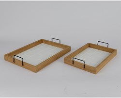 Decoris plateau bois blanc moderne - Set de 2 plateaux paulownia décoration