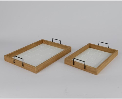Decoris plateau bois blanc moderne - Set de 2 plateaux paulownia décoration