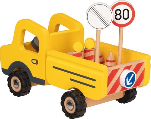 Goki camion jouet en bois véhicule de chantier avec panneaux 7 pièces-3