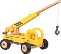 Goki houten kraanwagen - mobiel bouwvoertuig speelgoed geel-3
