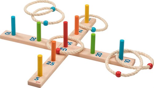 Goki jeu de lancer d'anneaux en bois - jeu d'adresse avec 6 anneaux en sisal-2