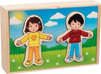 Goki Houten Aankleedpuzzel Jongen en Meisje in Houten Box, 36st.