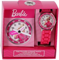 Accutime Barbie kinderhorloge leren klokkijken roze analoog horloge