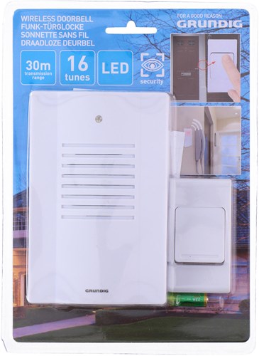 Grundig draadloze deurbel wit met 16 melodieën en 30m bereik