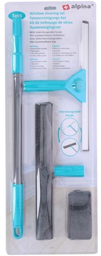 Alpina kit de nettoyage de vitres 5 pièces nettoyeur de vitres avec microfibre pour un résultat sans traces