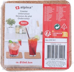 Alpina sous-verres en liège lot de 6 - dessous de verre bruns