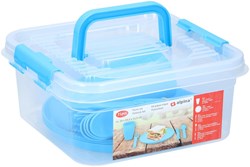 Alpina picknickset 4 personen kunststof box blauw servies outdoor