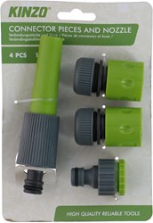 Kinzo koppelstukken tuin accessoires set met nozzle 4-delig