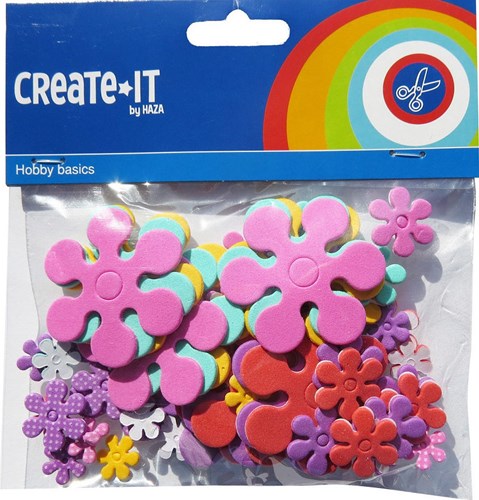 Foam bloemen knutselset - Create-it - 70 stuks - zelfklevend - hobby