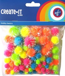 Pompoms knutselset glitter neon mix 75 stuks pluche creatief