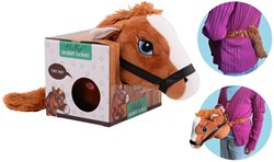 Johntoy paardenhoofd pluche speelgoed bruin met elastiek en geluid
