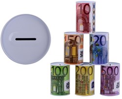 Tirelire en métal imprimé billet d'euro 28165