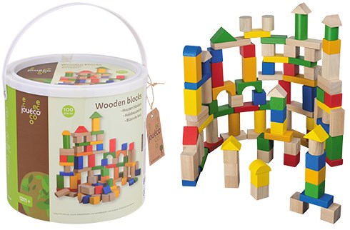 Jouéco blocs en bois - ensemble de construction coloré 100 pièces