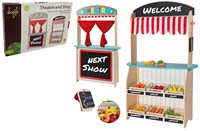 Jouéco théâtre et boutique en bois avec accessoires - jeu d'imitation 2 en 1