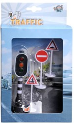 Kids GLOBE verkeerslicht speelgoed met licht en 3 verkeersborden 12cm