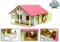 Écurie jouet en bois rose avec 2 box et rangement - Échelle 1:24