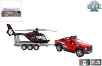 Die Cast terreinwagen speelgoedauto met helikopter en trailer 35cm rood