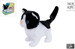 Interactieve looppoes pluche zwart wit 15,5cm speelgoed kat