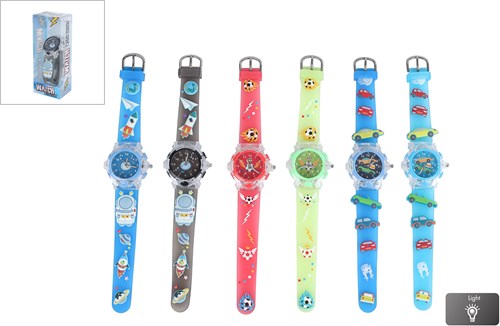 Van Manen kinderhorloge voertuigen lichtblauw - analoog horloge speelgoed