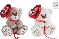 Van Manen ours en peluche avec cœur ballon 20cm blanc rouge cadeau