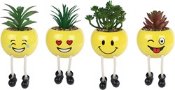 Van Manen bloempotje Smile met plantje geel decoratie 9x9x13cm