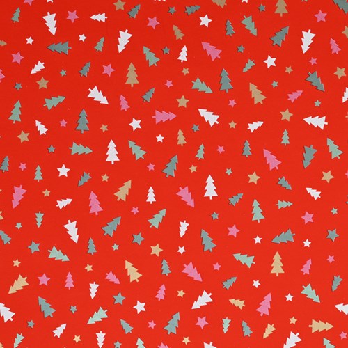 Cilgro cadeaupapier kerst bomen rood 150m - kerstversiering cadeau