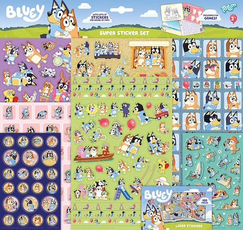 Totum Bluey stickers XL super stickerset - 7 vellen glitter en 3D puffy stickers - knutselplezier voor kinderen