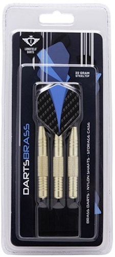 Longfield Games dartset steeltip brass 22 gram in etui blauw