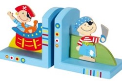 Simply boekensteunen piraat - houten piraten boekensteunen blauw set