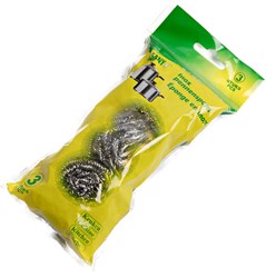 Cleany pannenspons RVS set van 3 stuks - schoonmaaksponsjes grijs