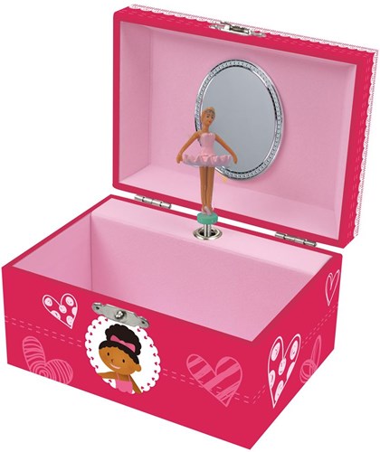 Harlekijn juwelendoos muziekdoos meisje met hartjes ballerina roze Harlekijn Juwelendoosje met muziek. Meisje met. -2
