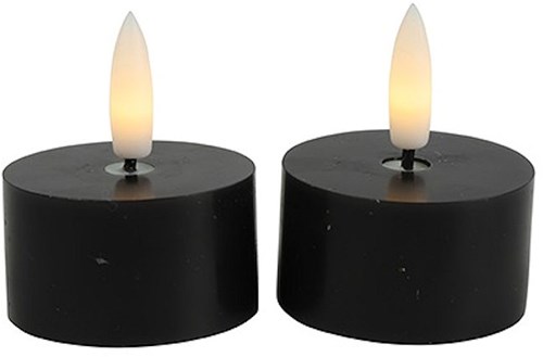 Countryfield bougie chauffe-plat LED rustique noir 4cm 2 pièces - lumière blanc chaud
