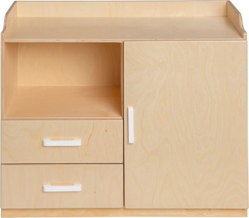 Van Dijk Toys houten poppencommode / poppen commode - Naturel met wit (Kinderopvang kwaliteit)