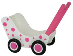 Van Dijk Toys landau en bois blanc et pois roses