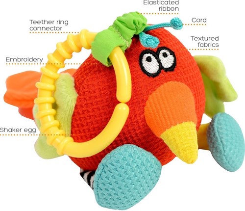 Dolce Toys baby speelgoed Classic papegaai Petra - 19 cm - kraamcadeau meisje / jongen - 0 jaar / 6 maanden
