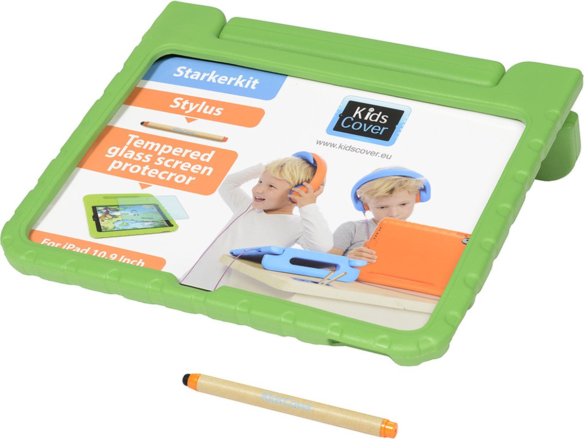 KidsCover iPad 10.9 kids sleeve green set - INCLUANT stylet et protection  d'écran en verre - housse de tablette pour enfants - kidsproof