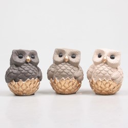 Season Inspired Decoration uil beeld decoratie grijs 8,9x8,4x10,5cm