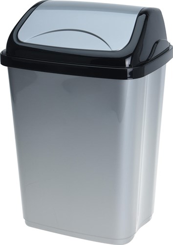 Afvalbak swing 5 liter zwart grijs - compacte prullenbak kunststof