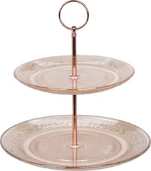 Etagere glas roze rond 18cm 22.5cm tafelaccessoire