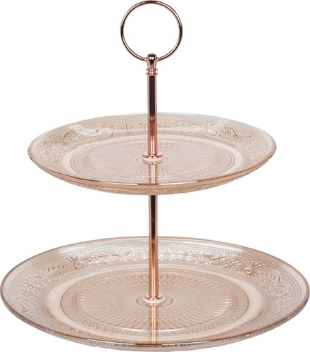 Etagere glas roze rond 18cm 22.5cm tafelaccessoire