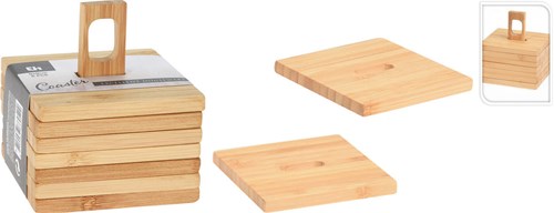 Excellent Houseware bamboe onderzetters set van 6 voor glazen 9x9cm bruin