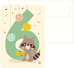 Bora Shop carte d'anniversaire avec enveloppe raton laveur 6 ans - carte