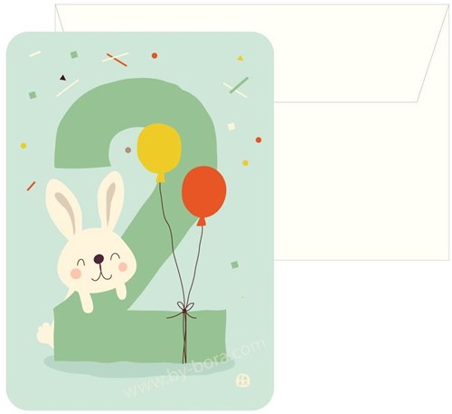 Harlekijn lot de cartes d'anniversaire - Bunny 2 avec enveloppe, 5 pièces