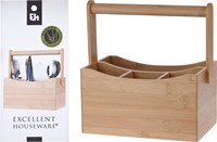 Bestekhouder bamboe keuken organizer met handvat lichtbruin 20x14x24cm