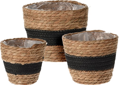Bloempot natural rope set 3 stuks zwart decoratief speelgoed