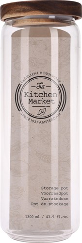 Bocal de rangement en verre 1300ml avec couvercle en bois d'acacia - Pot de cuisine transparent