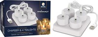 Set de bougies chauffe-plat LED rechargeables 4 pièces avec chargeur blanc décoration